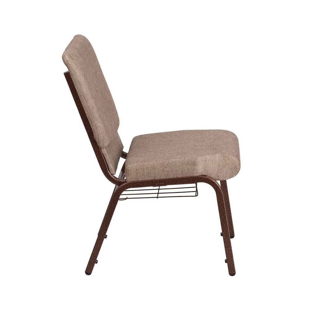 18.5''W Church Chair in Beige Fabric with Book Rack - Copper Vein Frame