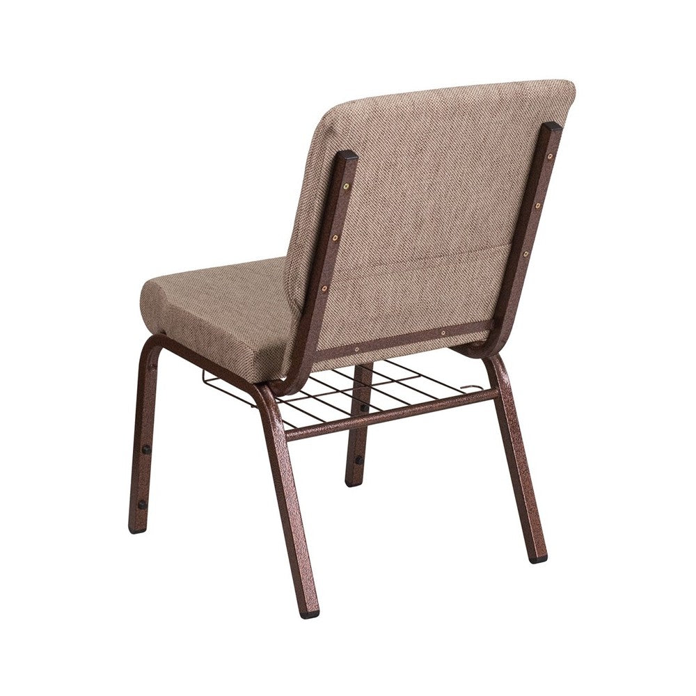18.5''W Church Chair in Beige Fabric with Book Rack - Copper Vein Frame