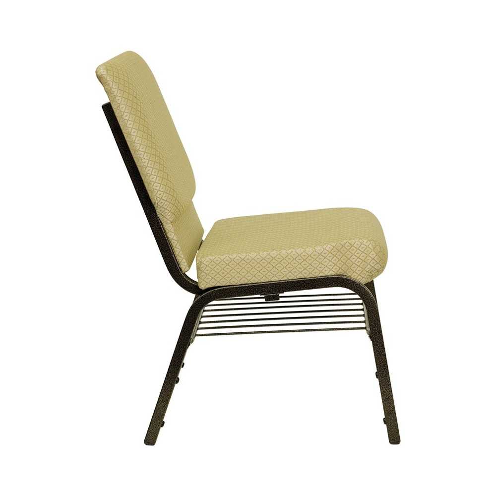 18.5''W Church Chair in Beige Patterned Fabric with Book Rack - Gold Vein Frame
