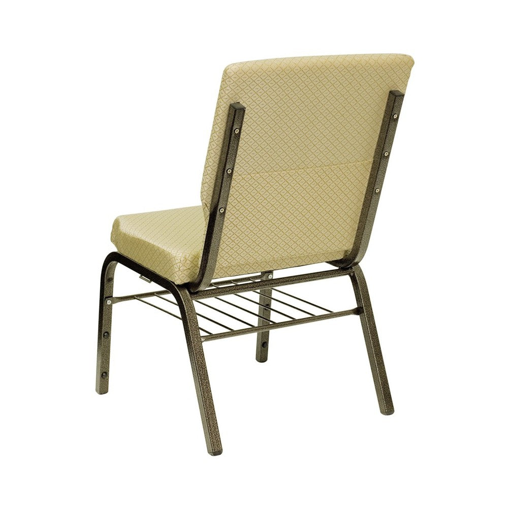 18.5''W Church Chair in Beige Patterned Fabric with Book Rack - Gold Vein Frame