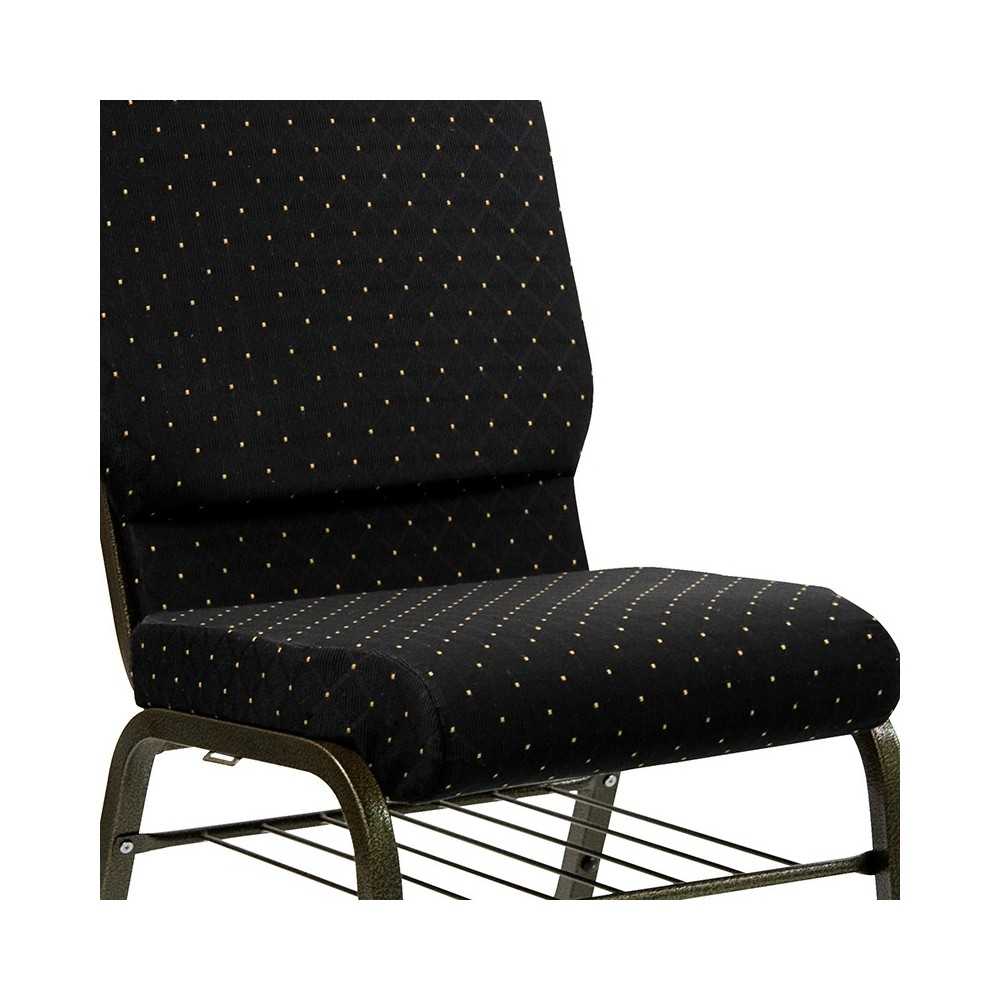 18.5''W Church Chair in Black Dot Patterned Fabric with Book Rack - Gold Vein Frame