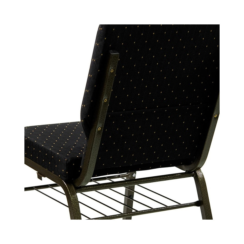 18.5''W Church Chair in Black Dot Patterned Fabric with Book Rack - Gold Vein Frame
