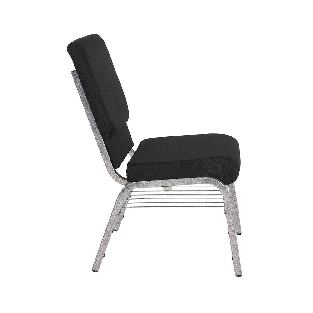18.5''W Church Chair in Black Fabric with Book Rack - Silver Vein Frame