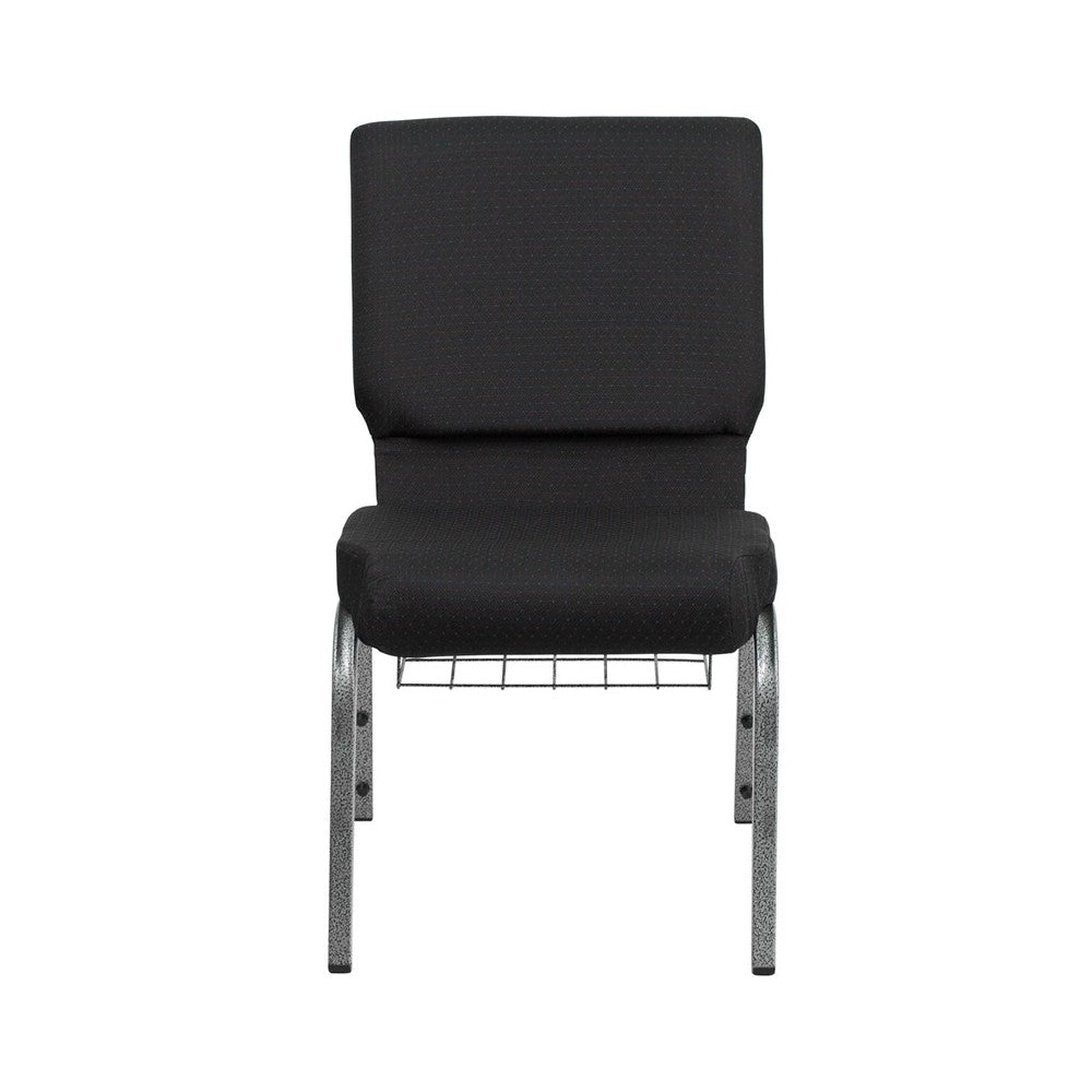 18.5''W Church Chair in Black Patterned Fabric with Cup Book Rack - Silver Vein Frame