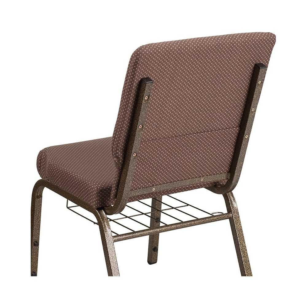 18.5''W Church Chair in Brown Dot Fabric with Book Rack - Gold Vein Frame