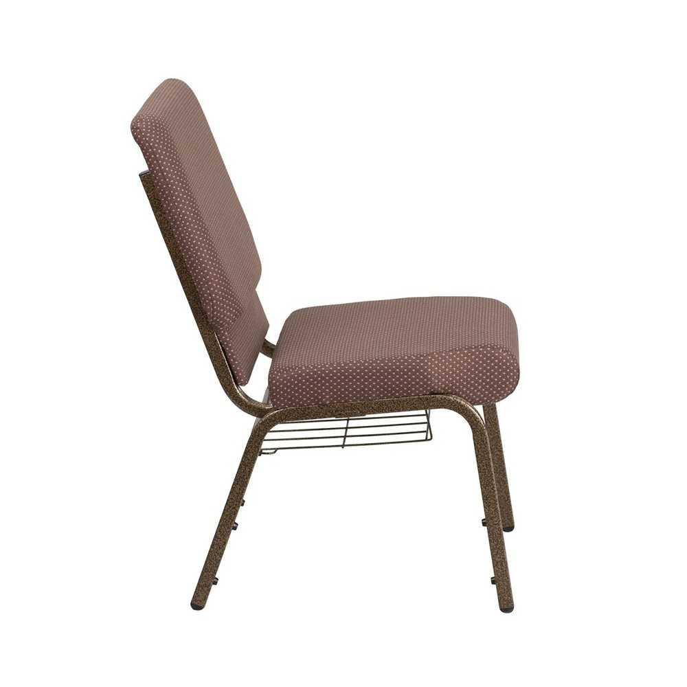 18.5''W Church Chair in Brown Dot Fabric with Book Rack - Gold Vein Frame