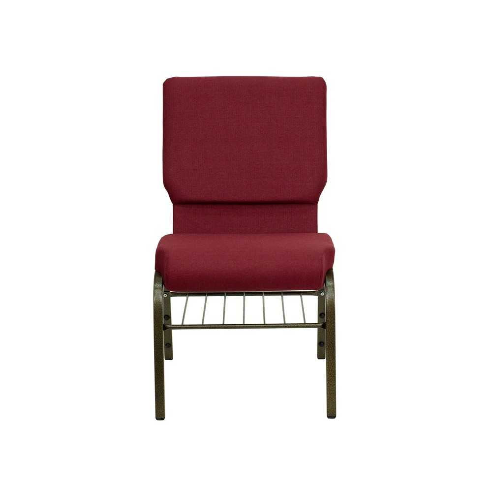 18.5''W Church Chair in Burgundy Fabric with Book Rack - Gold Vein Frame