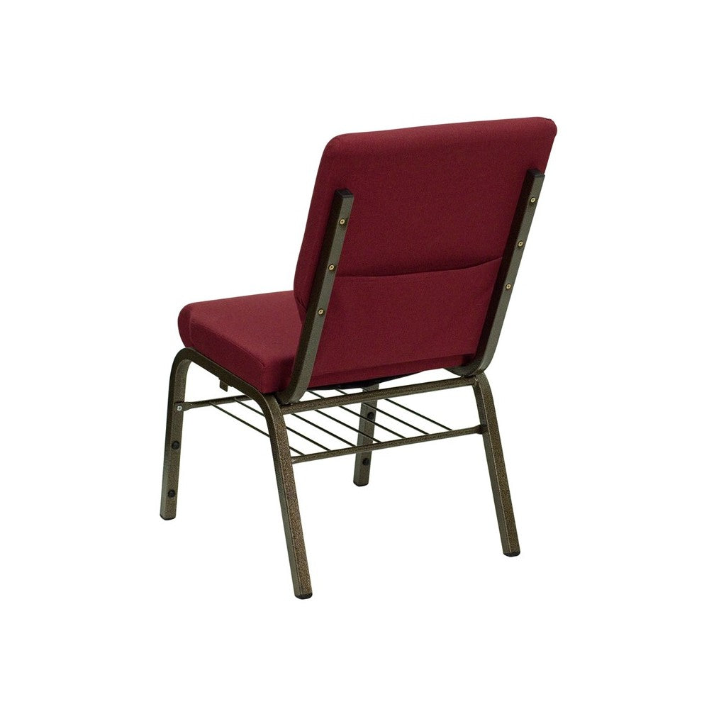 18.5''W Church Chair in Burgundy Fabric with Book Rack - Gold Vein Frame