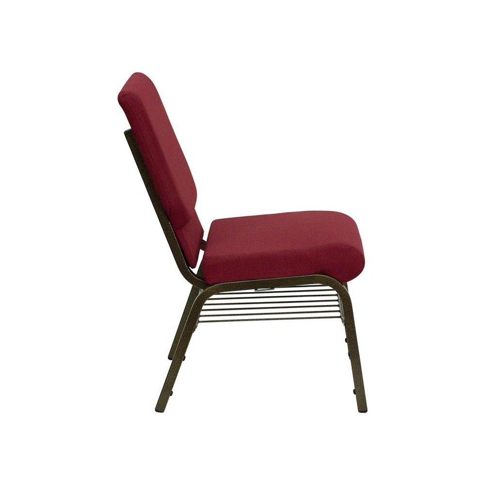 18.5''W Church Chair in Burgundy Fabric with Book Rack - Gold Vein Frame