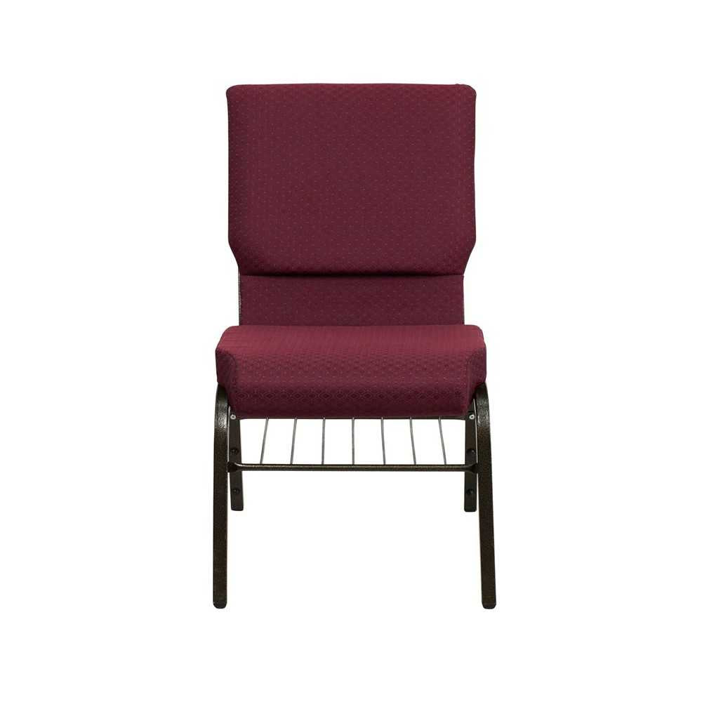 18.5''W Church Chair in Burgundy Patterned Fabric with Book Rack - Gold Vein Frame