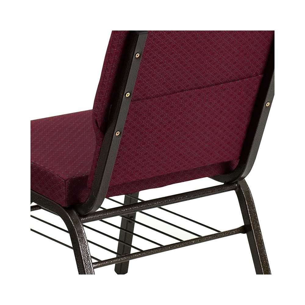 18.5''W Church Chair in Burgundy Patterned Fabric with Book Rack - Gold Vein Frame