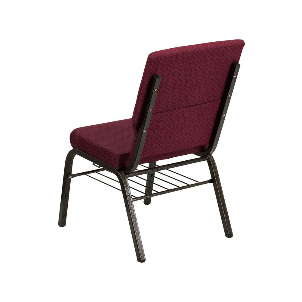 18.5''W Church Chair in Burgundy Patterned Fabric with Book Rack - Gold Vein Frame