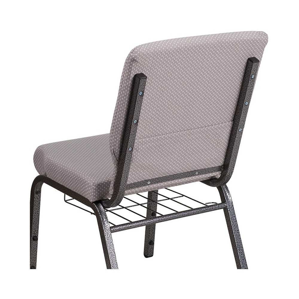18.5''W Church Chair in Gray Dot Fabric with Book Rack - Silver Vein Frame
