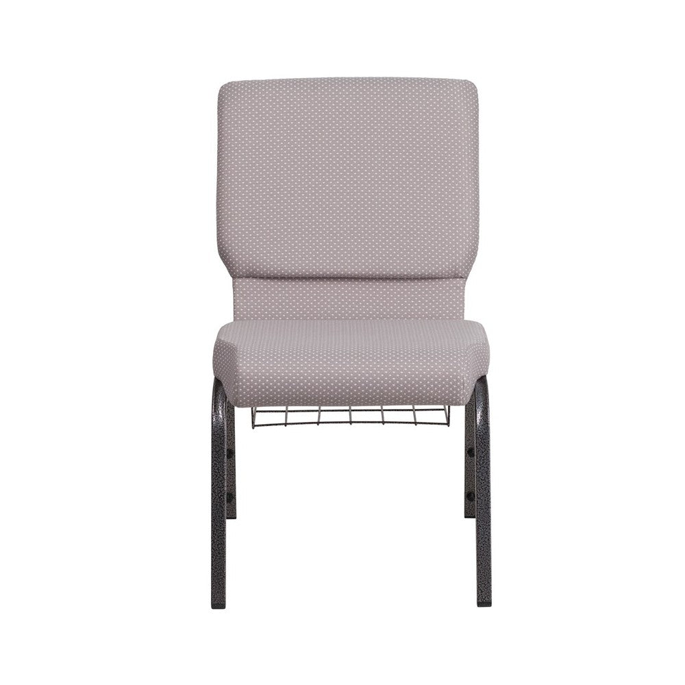 18.5''W Church Chair in Gray Dot Fabric with Book Rack - Silver Vein Frame