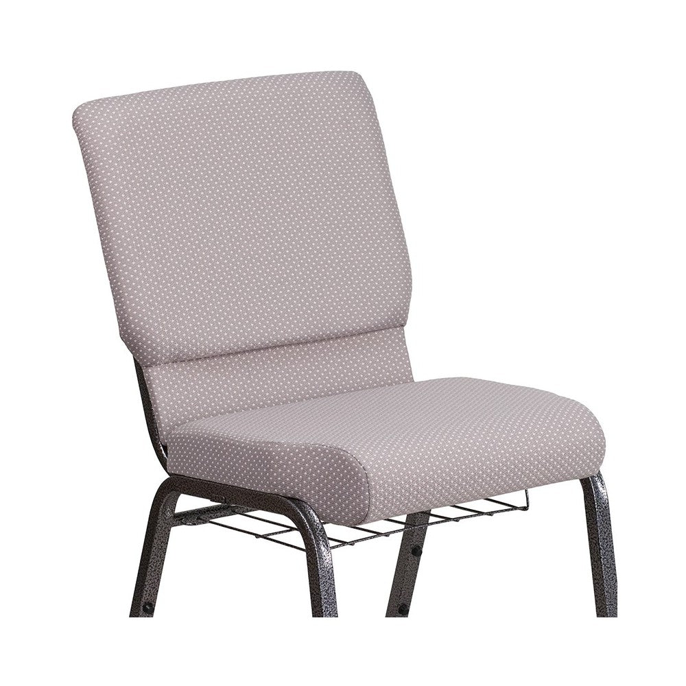 18.5''W Church Chair in Gray Dot Fabric with Book Rack - Silver Vein Frame