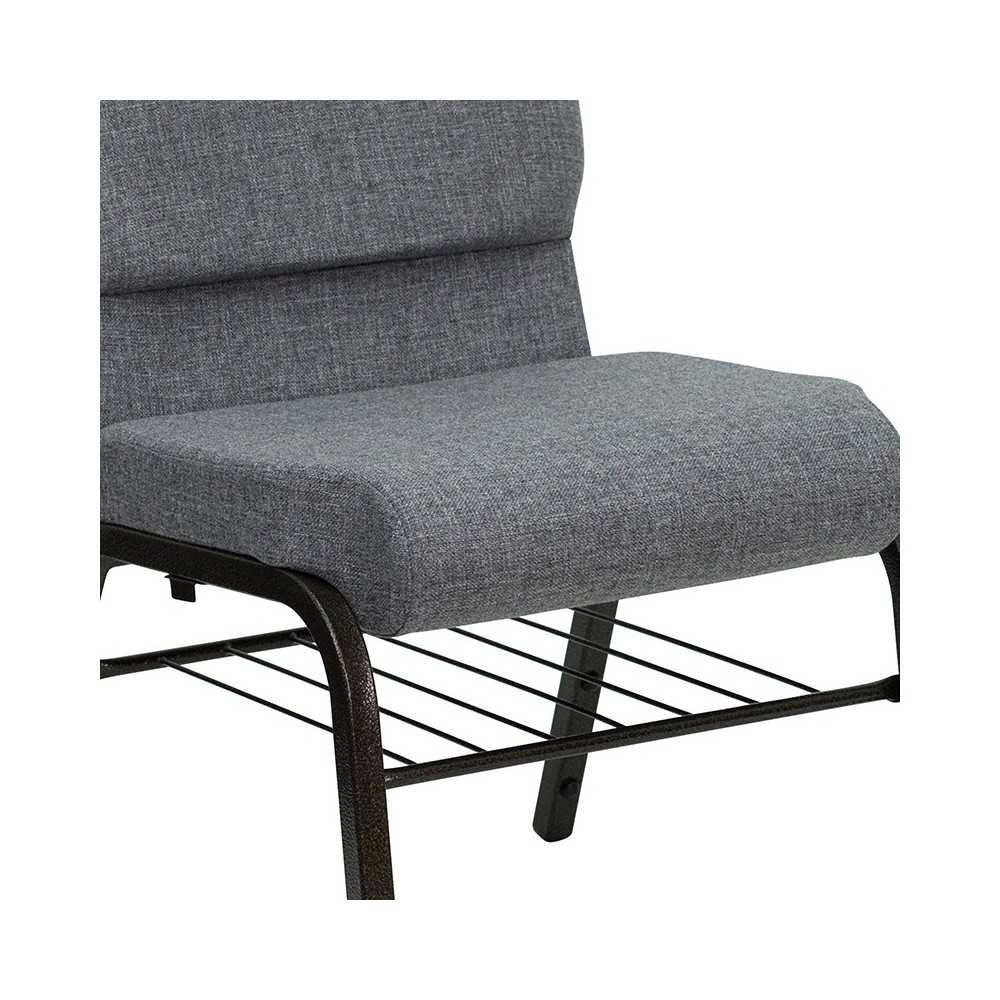 18.5''W Church Chair in Gray Fabric with Book Rack - Gold Vein Frame