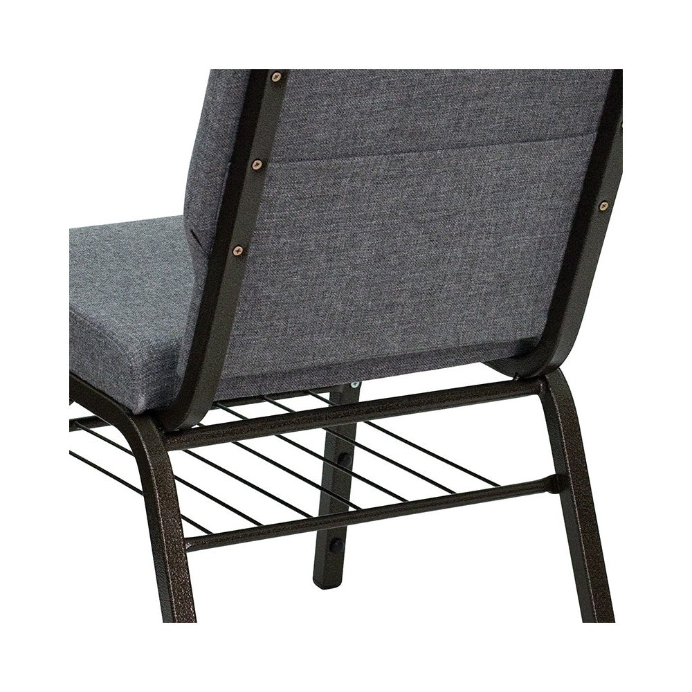 18.5''W Church Chair in Gray Fabric with Book Rack - Gold Vein Frame