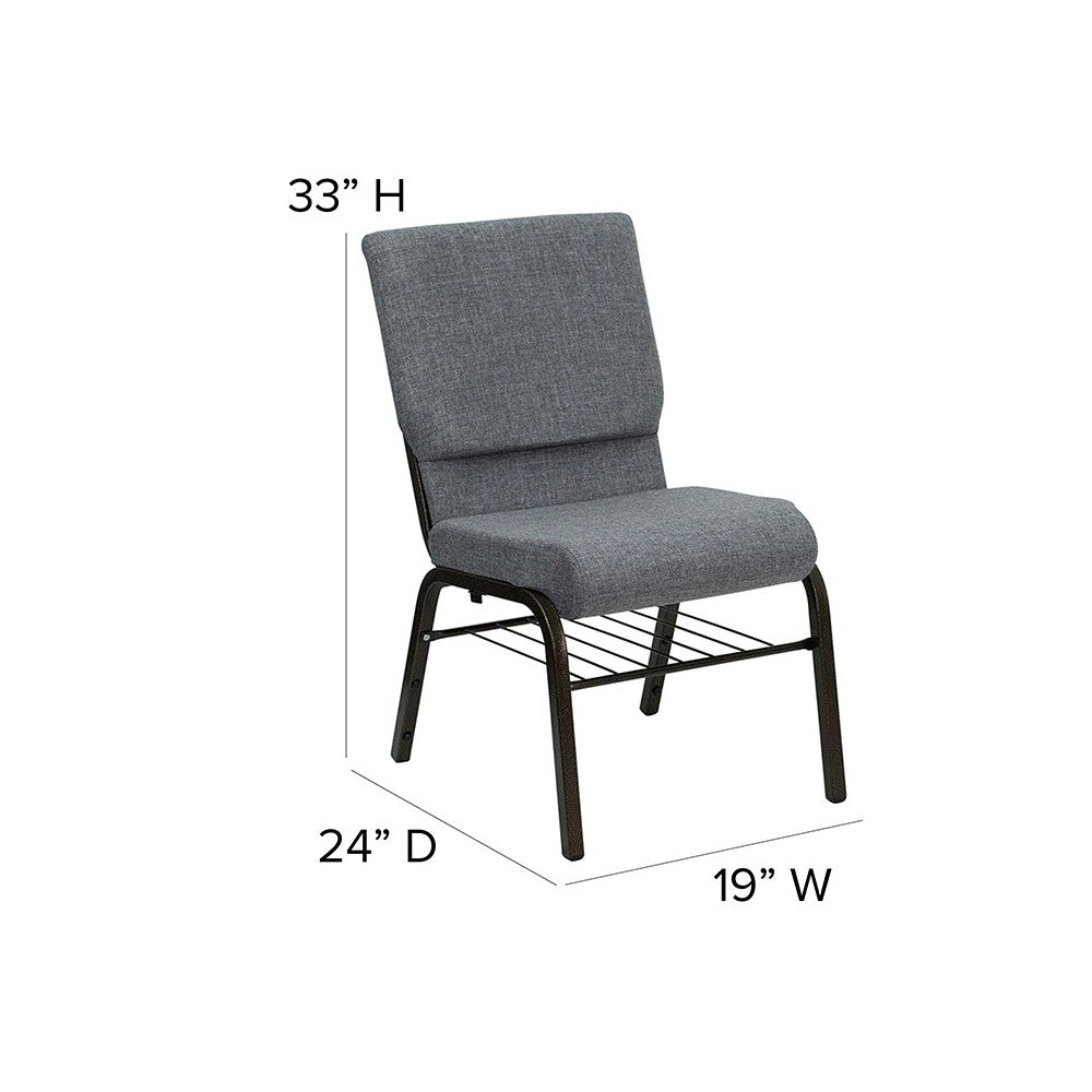 18.5''W Church Chair in Gray Fabric with Book Rack - Gold Vein Frame