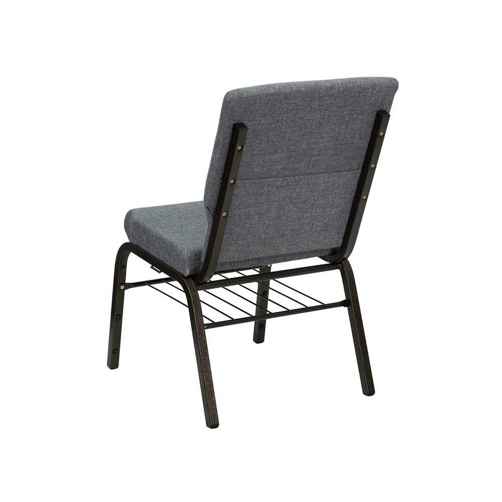 18.5''W Church Chair in Gray Fabric with Book Rack - Gold Vein Frame