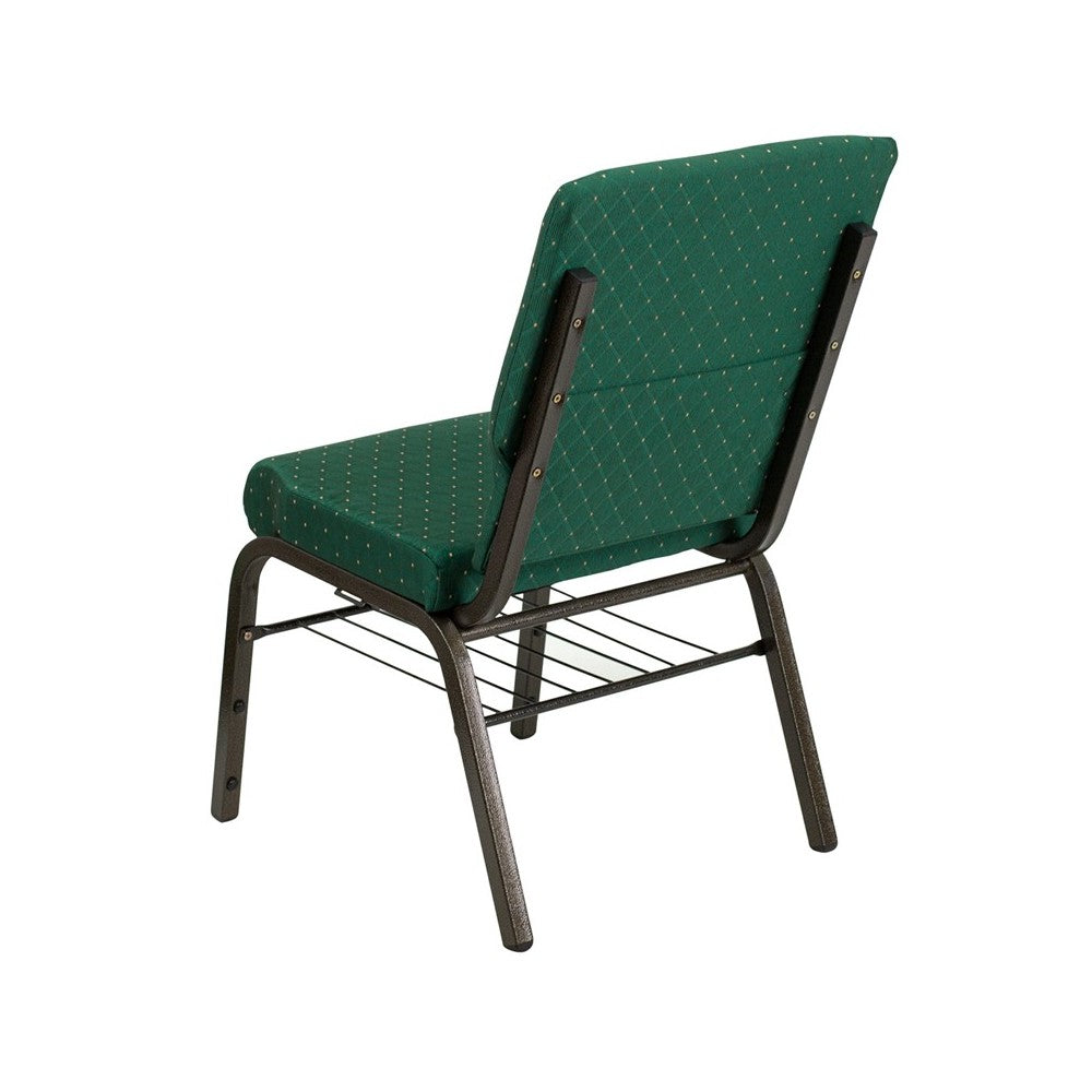 18.5''W Church Chair in Green Patterned Fabric with Book Rack - Gold Vein Frame