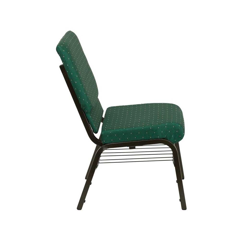 18.5''W Church Chair in Green Patterned Fabric with Book Rack - Gold Vein Frame