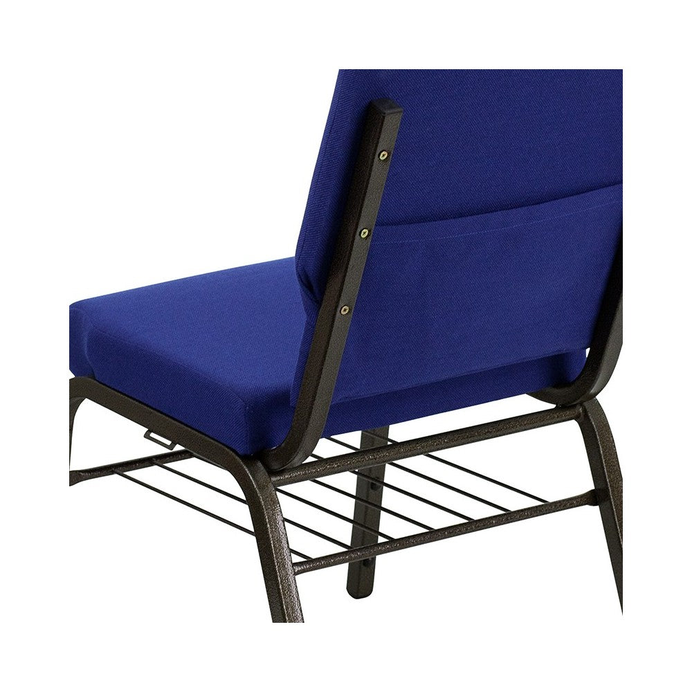 18.5''W Church Chair in Navy Blue Fabric with Book Rack - Gold Vein Frame
