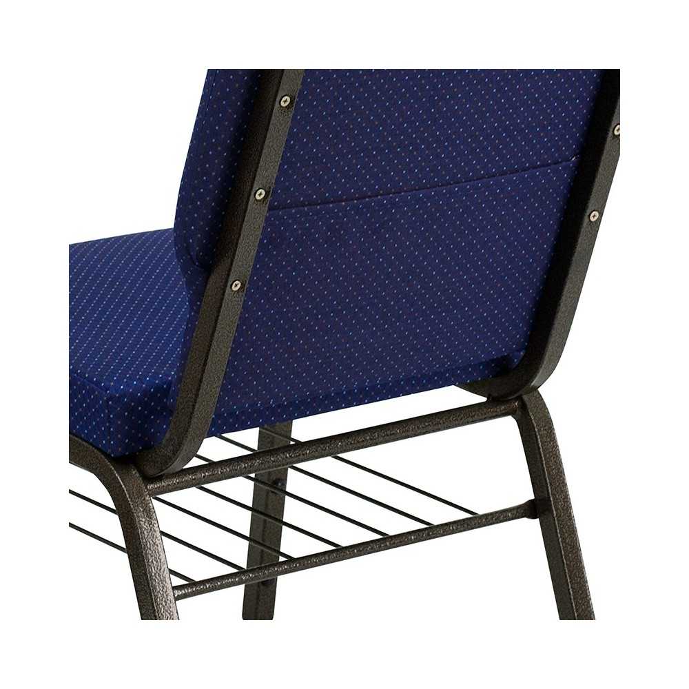 18.5''W Church Chair in Navy Blue Patterned Fabric with Book Rack - Gold Vein Frame