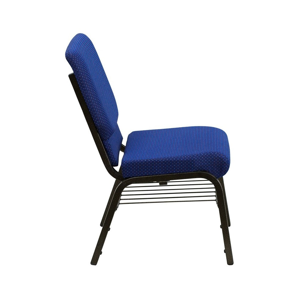 18.5''W Church Chair in Navy Blue Patterned Fabric with Book Rack - Gold Vein Frame