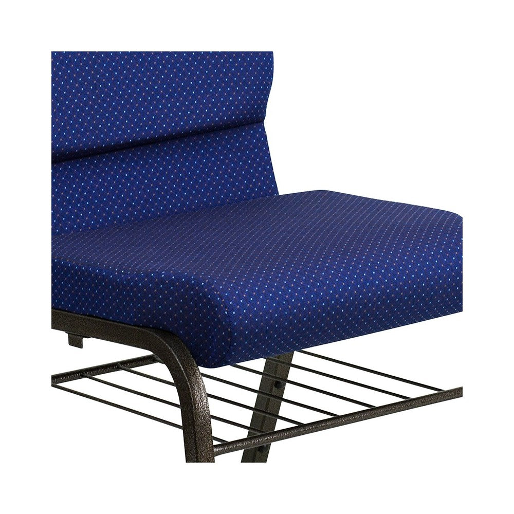 18.5''W Church Chair in Navy Blue Patterned Fabric with Book Rack - Gold Vein Frame