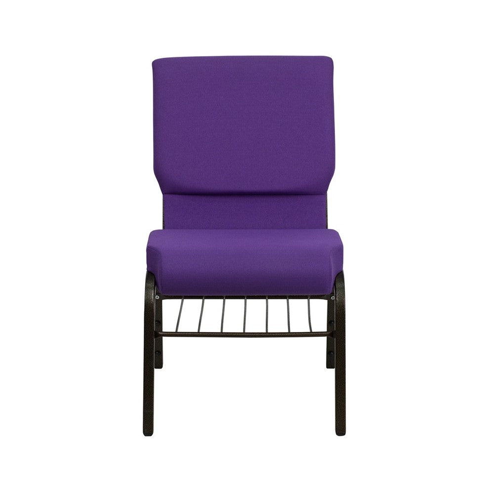 18.5''W Church Chair in Purple Fabric with Book Rack - Gold Vein Frame