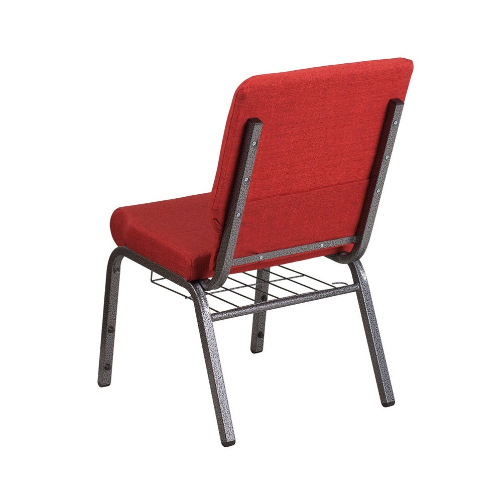 18.5''W Church Chair in Red Fabric with Cup Book Rack - Silver Vein Frame