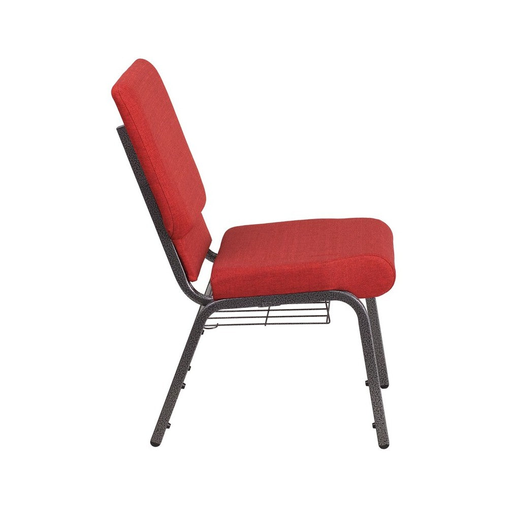 18.5''W Church Chair in Red Fabric with Cup Book Rack - Silver Vein Frame