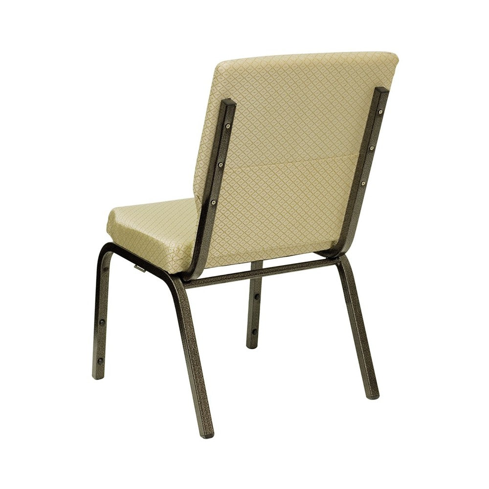 18.5''W Stacking Church Chair in Beige Patterned Fabric - Gold Vein Frame