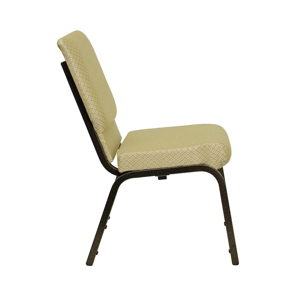 18.5''W Stacking Church Chair in Beige Patterned Fabric - Gold Vein Frame