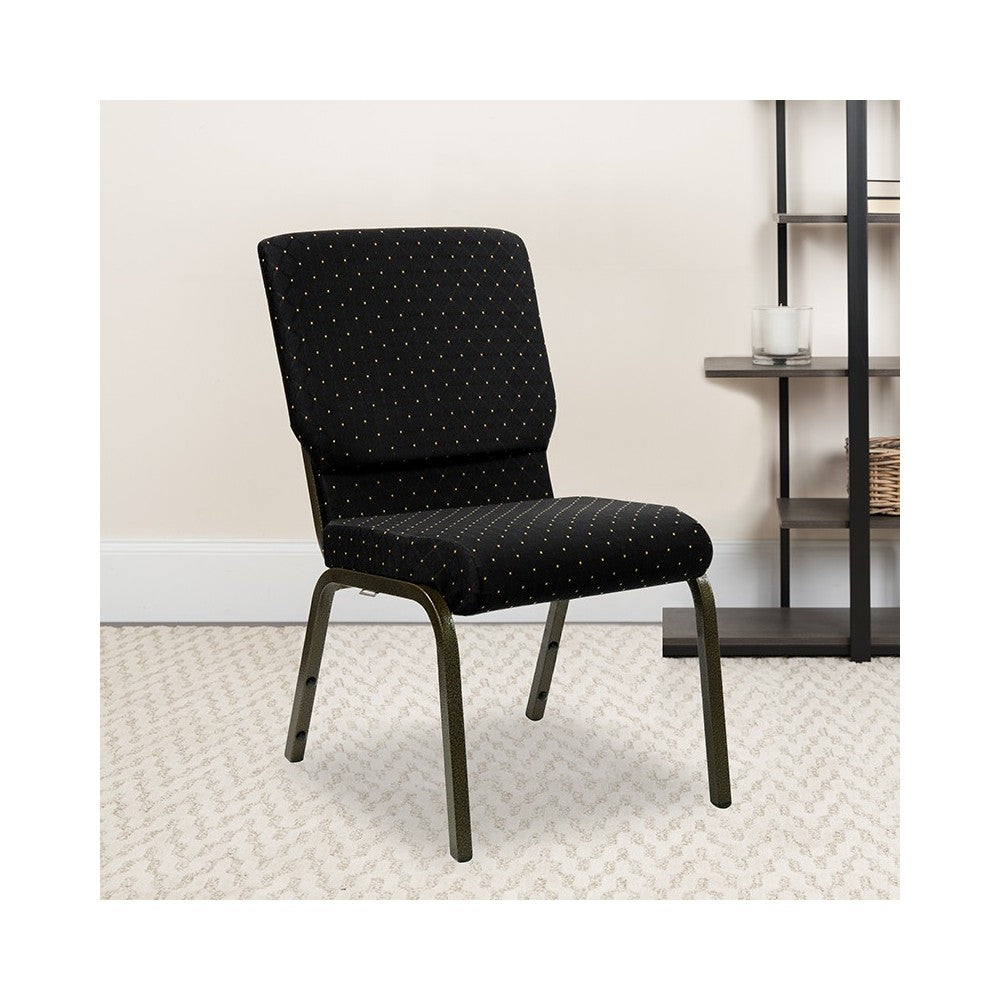 18.5''W Stacking Church Chair in Black Dot Patterned Fabric - Gold Vein Frame