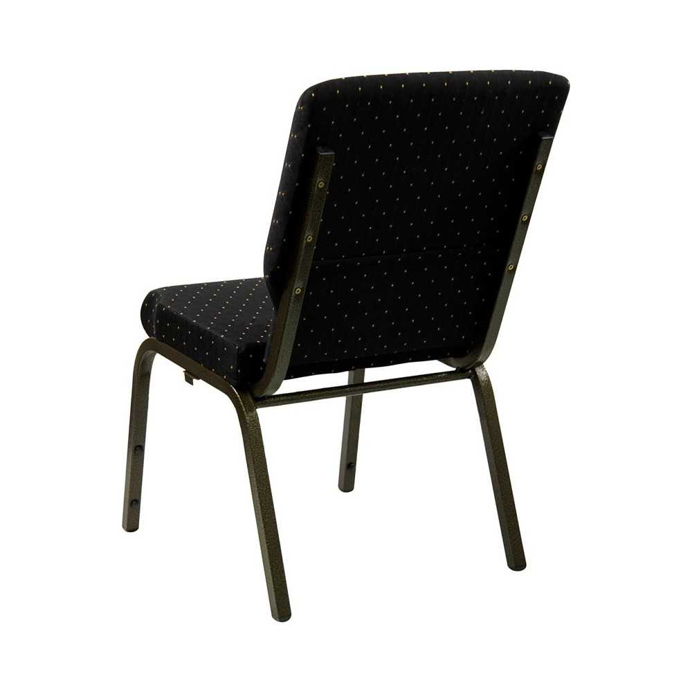 18.5''W Stacking Church Chair in Black Dot Patterned Fabric - Gold Vein Frame
