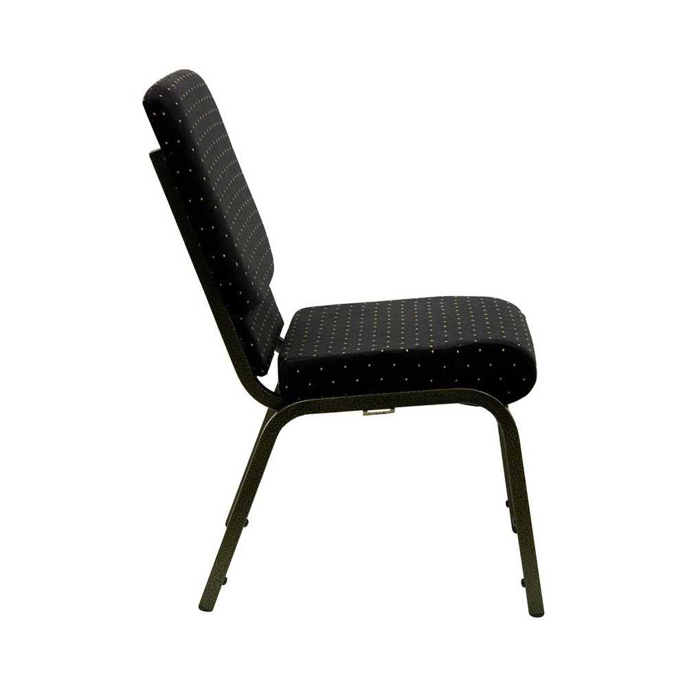 18.5''W Stacking Church Chair in Black Dot Patterned Fabric - Gold Vein Frame