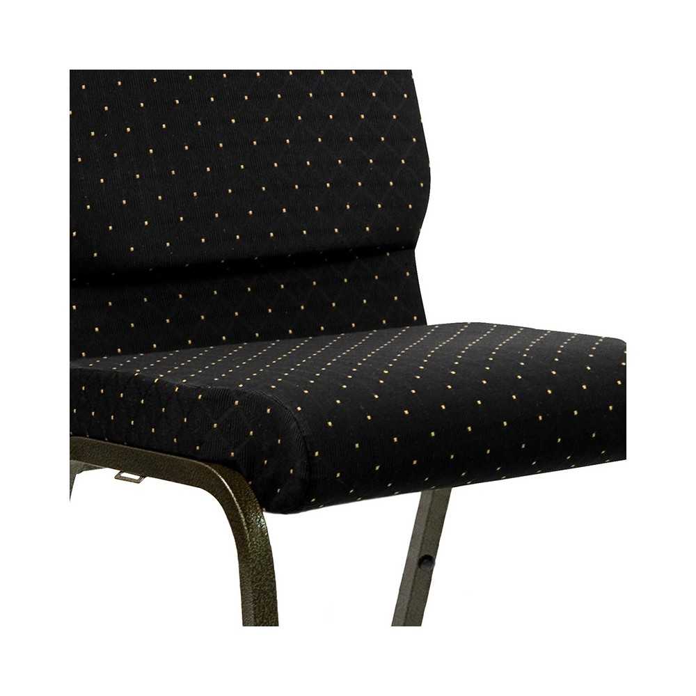 18.5''W Stacking Church Chair in Black Dot Patterned Fabric - Gold Vein Frame