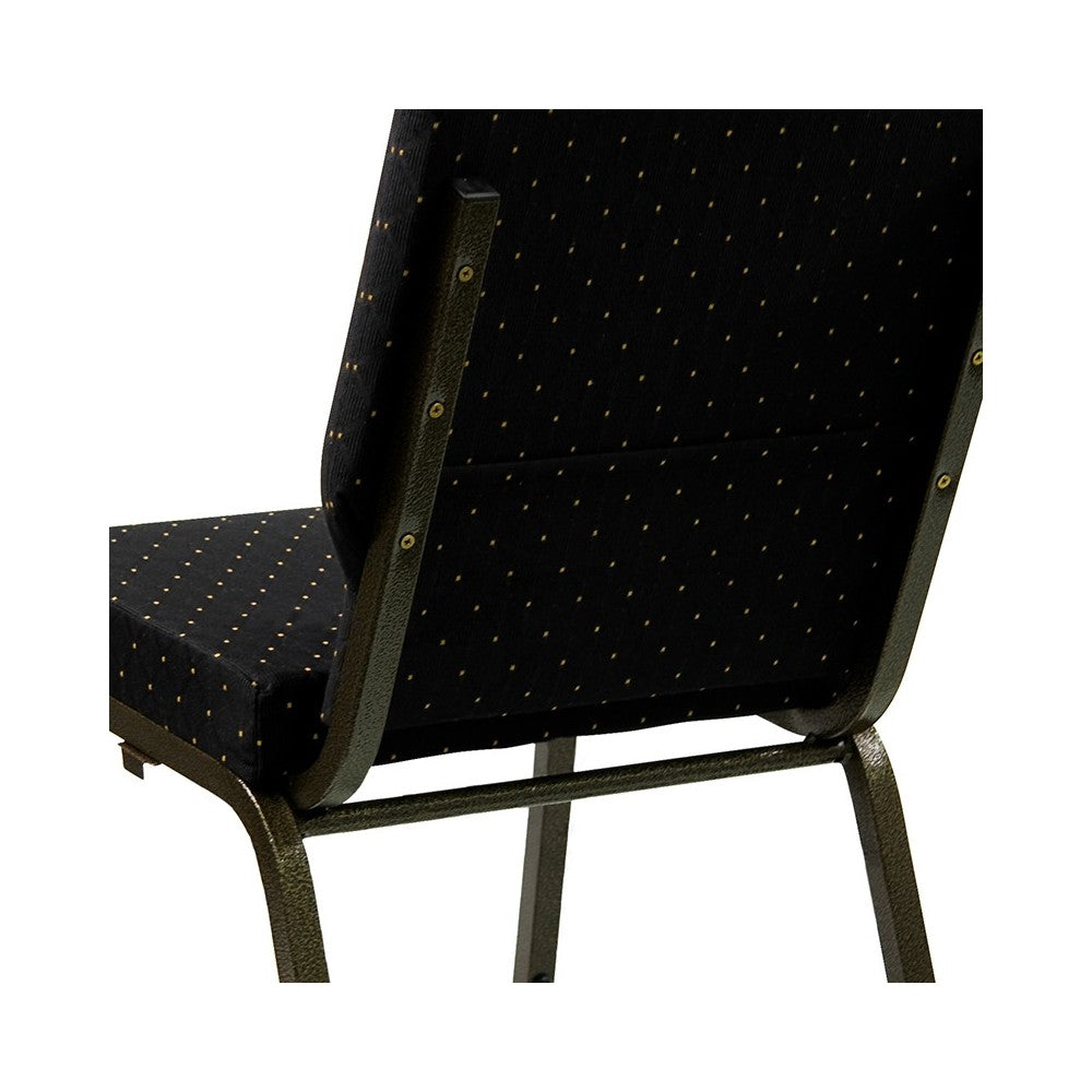 18.5''W Stacking Church Chair in Black Dot Patterned Fabric - Gold Vein Frame