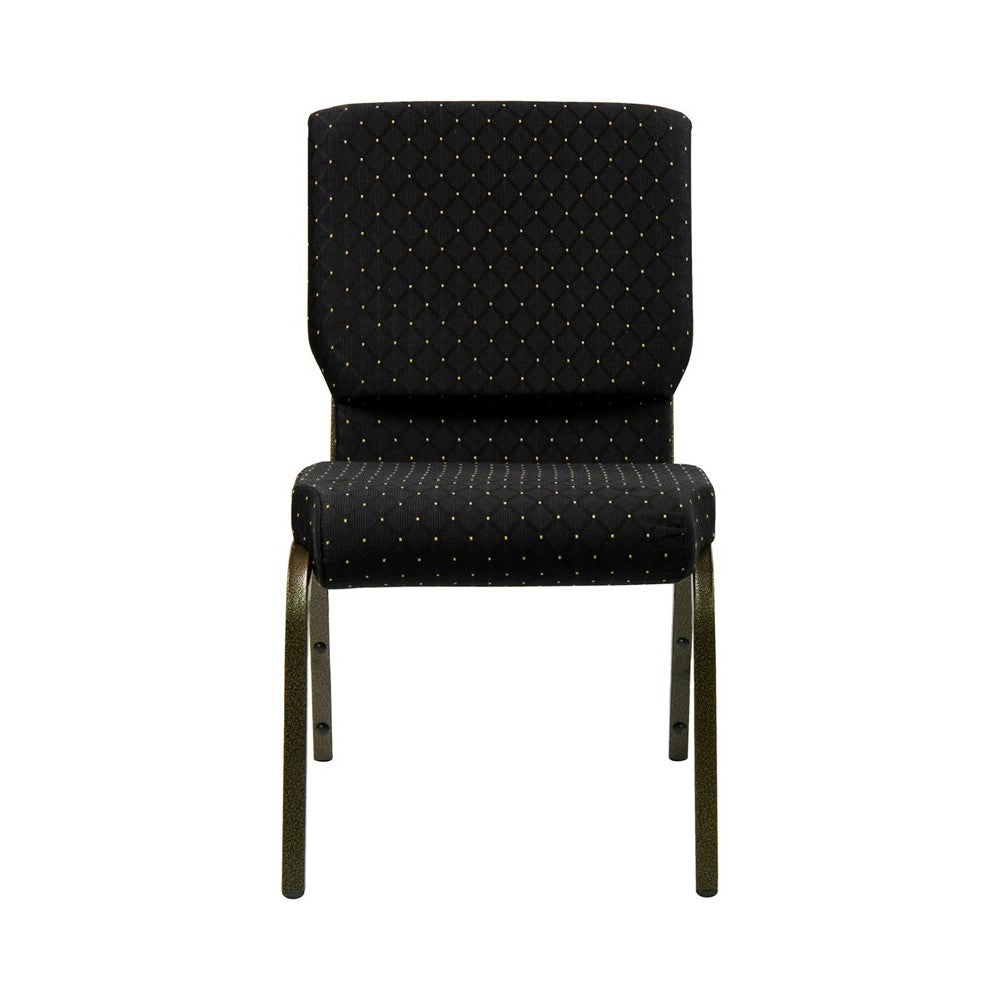 18.5''W Stacking Church Chair in Black Dot Patterned Fabric - Gold Vein Frame