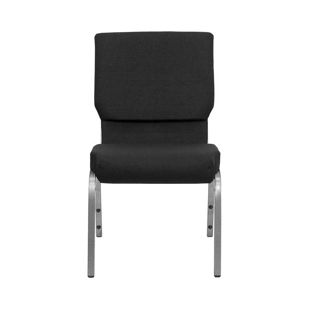 18.5''W Stacking Church Chair in Black Fabric - Silver Vein Frame