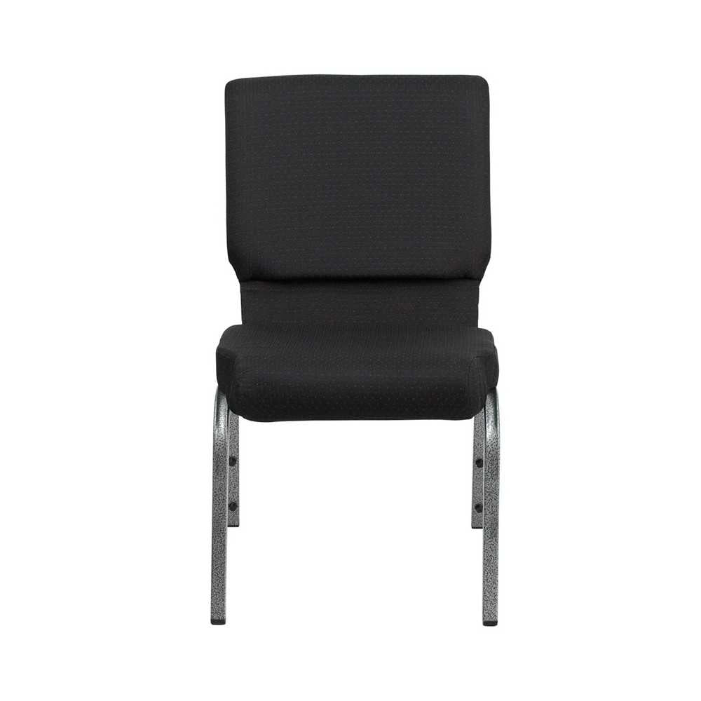 18.5''W Stacking Church Chair in Black Patterned Fabric - Silver Vein Frame