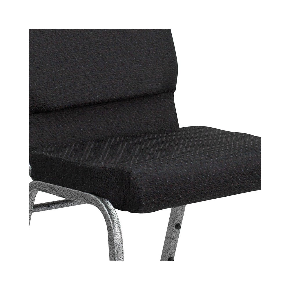 18.5''W Stacking Church Chair in Black Patterned Fabric - Silver Vein Frame