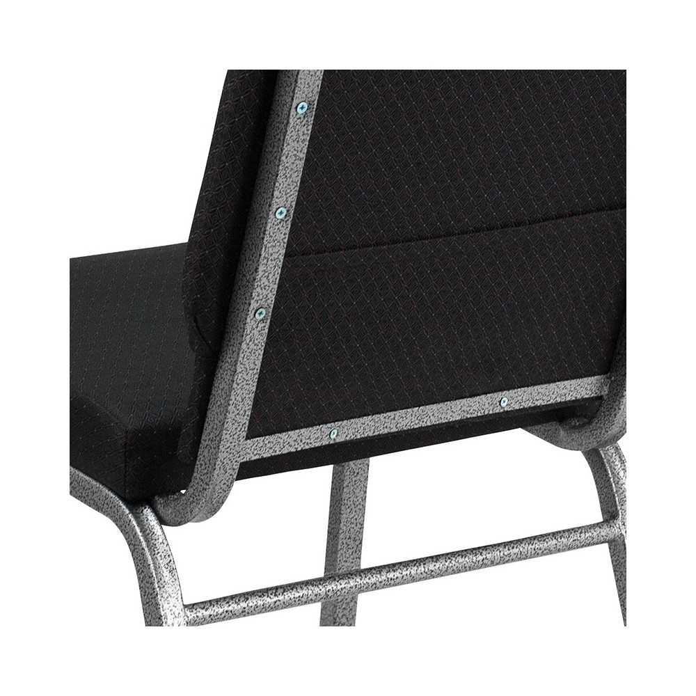 18.5''W Stacking Church Chair in Black Patterned Fabric - Silver Vein Frame