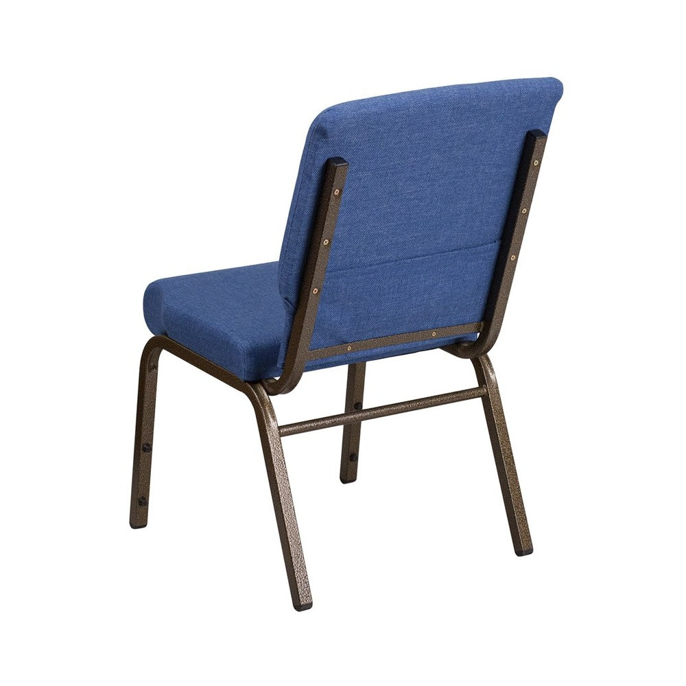 18.5''W Stacking Church Chair in Blue Fabric - Gold Vein Frame