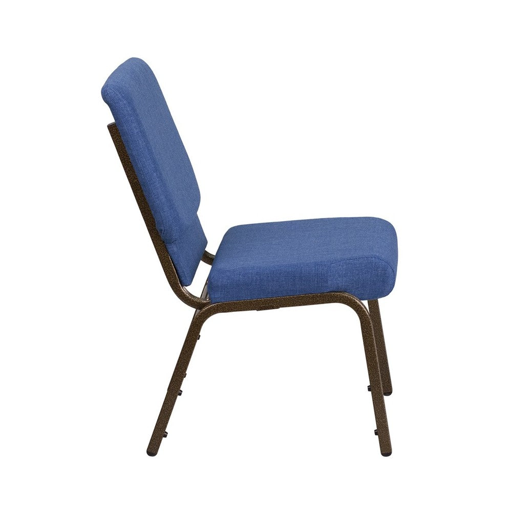 18.5''W Stacking Church Chair in Blue Fabric - Gold Vein Frame