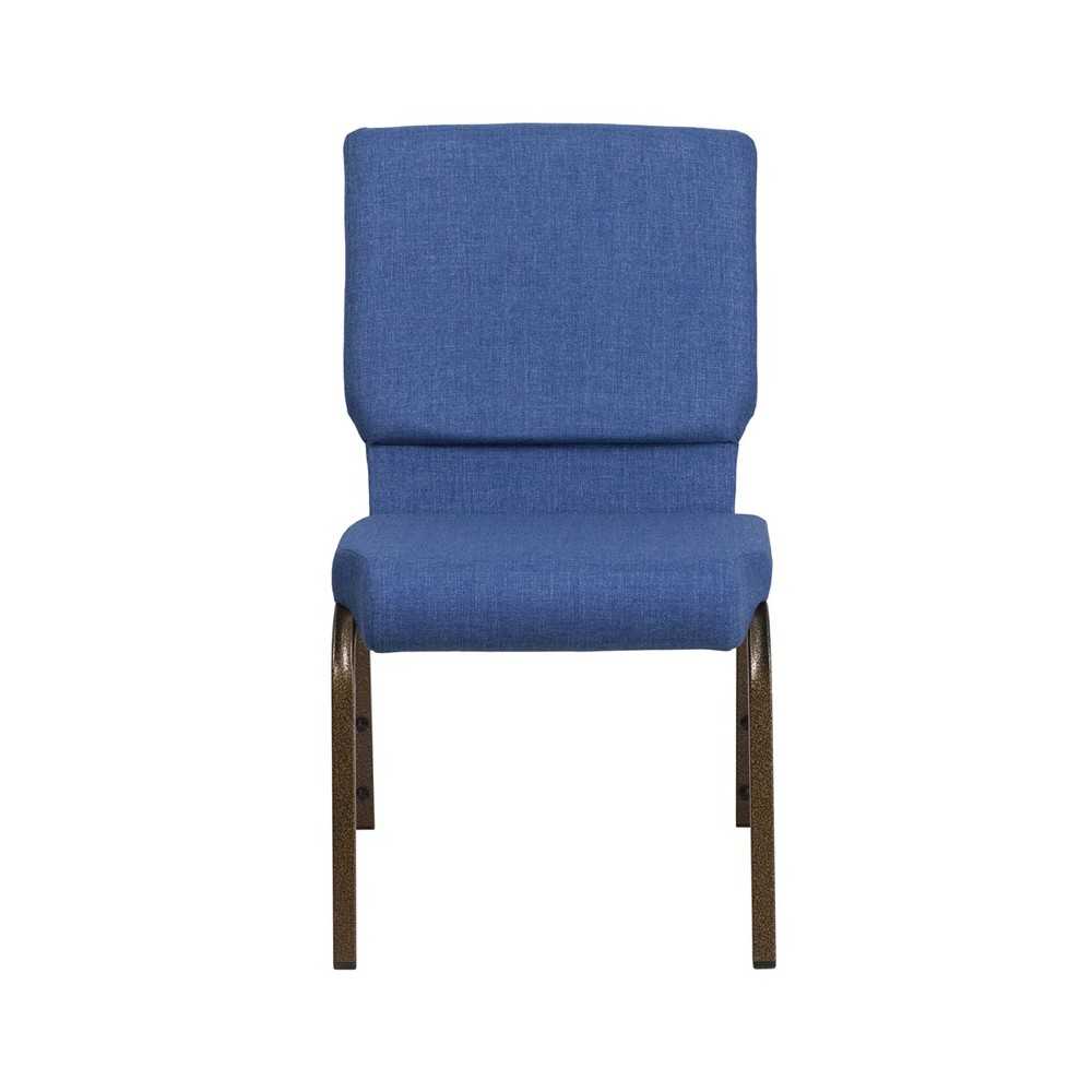 18.5''W Stacking Church Chair in Blue Fabric - Gold Vein Frame