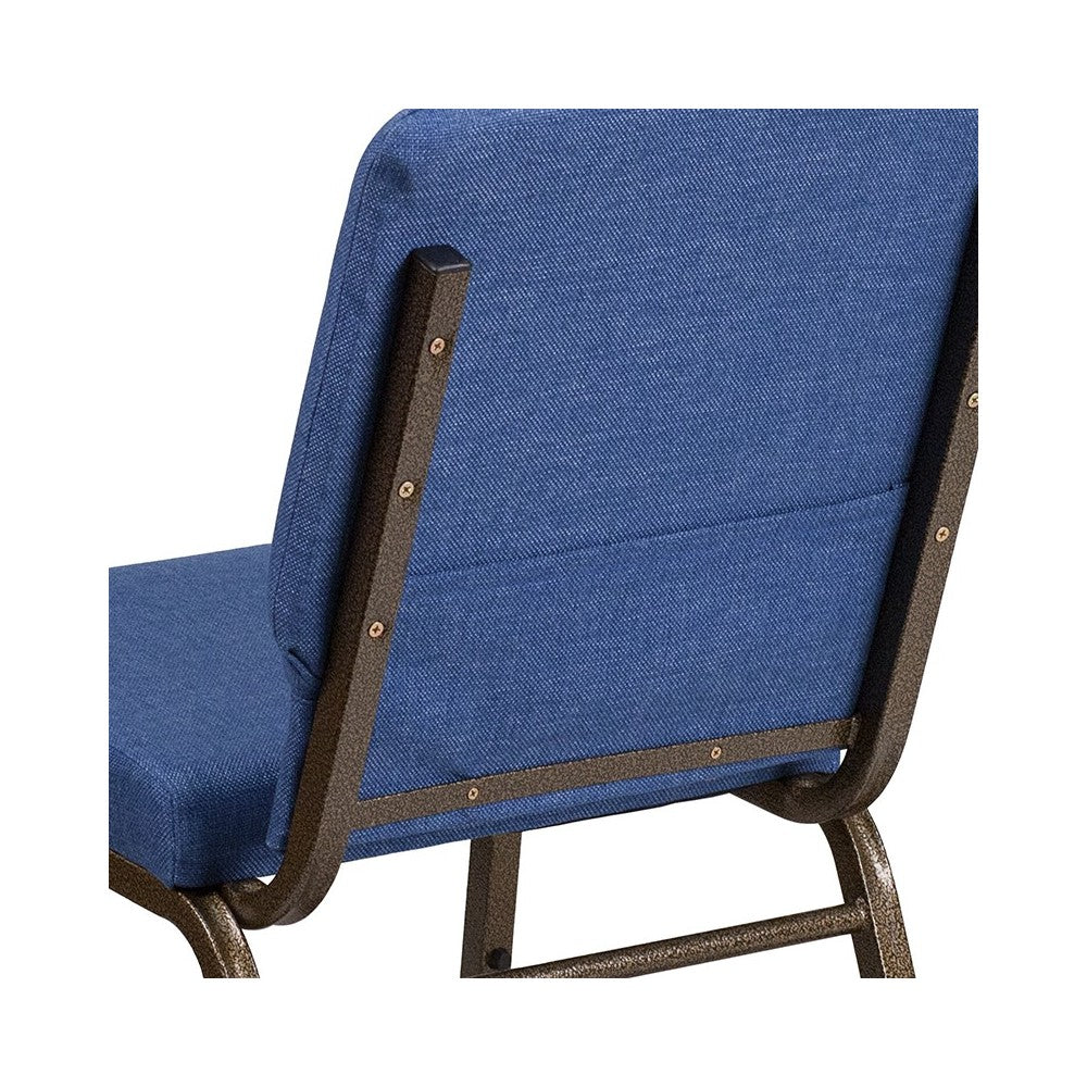 18.5''W Stacking Church Chair in Blue Fabric - Gold Vein Frame