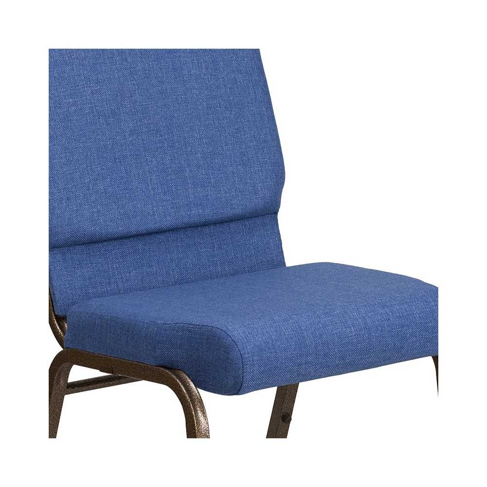 18.5''W Stacking Church Chair in Blue Fabric - Gold Vein Frame