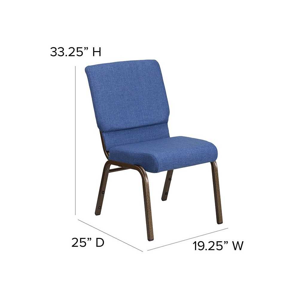 18.5''W Stacking Church Chair in Blue Fabric - Gold Vein Frame